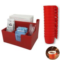 Organizador Sachês De Mesa Guardanapos Açúcar Mexedor E 12 Porta Copos Descartável 50/80ml Vermelho