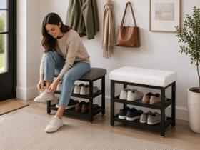 Organizador Sapatos Tipo Banco Metalizjado Cinza 2 Camadas Estante Ferro Calçadeira Quarto Arrumação