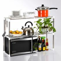 Organizador Suporte Rack De Cozinha 60cm Armário Multiuso Micro-ondas Forno Estante Inox 2 Divisórias