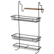 Organizador Suporte Triplo Porta Shampoo Sabonete Box Banheiro Aramado Aço Preto Eco Design Arthi