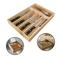 Organizador Talheres 5 Compartimentos Bambu Gaveta Cozinha Bege
