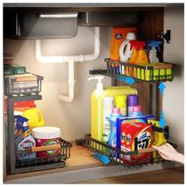 Organizador Under Sink BINFEW com luz de gabinete, 2 níveis, 25 libras