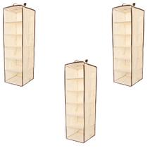 Organizador Vertical Cabideiro Bege 6 Nichos Para Closet Armario Kit 3