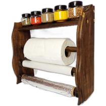 Organizadores de Cozinha em Madeira com Suporte de Papel toalha - Alumínio - Sufilm com 5 potes