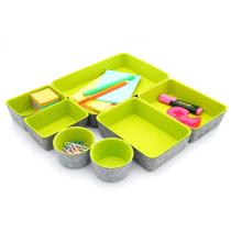 Organizadores de gavetas, caixas, bandejas de feltro Welaxy, pacote de 7 peças, verde