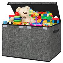 Organizadores do baú da caixa de brinquedo e armazenamento para crianças, meninos, meninas, berçário, animais de pelúcia, sala de jogos, sala de estar -Cestas de caixa de brinquedo grande dobráveis com Tampa Flip-Top & 2 Alças Resistentes (Linho-Li