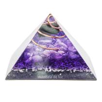 Orgonite Pirâmide Transmutação e Proteção - Ametista e Turmalina Negra - Mandala de Luz