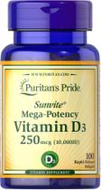 Orgulho puritano Vitamina D3 10000 UI reforça o suporte ao sistema imunológico de saúde e ossos saudáveis & dentes softgels, amarelo, 100 contagem