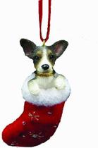 Ornamento de meias de Natal de Rat Terrier com "Amigos Pequenos do Papai Noel" pintado à mão e costurado detalhe