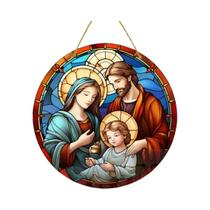 Ornamento De Natal Em Acrílico Jesus E Virgem Maria, Placa Redonda Suspensa Para Decoração De Parede
