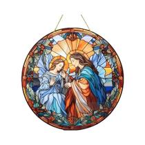 Ornamento De Natal Em Acrílico Jesus Virgem Maria, Placa Redonda Suspensa Para Decoração De Parede