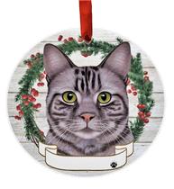 Ornamento E&S Pets Silver Tabby Cat Ceramic DIY personalizável
