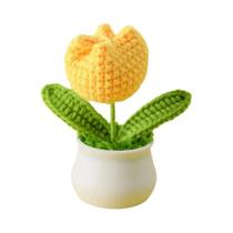 Ornamento Pequeno De Planta Em Vaso De Tulipa De Crochê Feito À Mão Para Presente De Dia Do