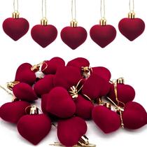 Ornamentos de Veludo Vermelho em Formato de Coração - 18 Peças (5cm)