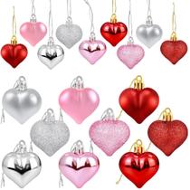 Ornamentos em forma de coração para o Dia dos Namorados, 36 peças, vermelho, rosa, prata