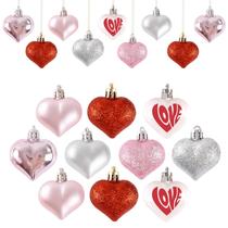 Ornamentos GuassLee, coração de dia dos namorados, 36 peças, vermelho, rosa, prata