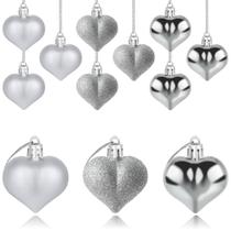 Ornamentos Yuronam Heart - 12 Peças de Plástico Prateado (4,5 cm) Ornamentos Yuronam Heart - 12 Peças de Plástico Prateado (4,5 cm)