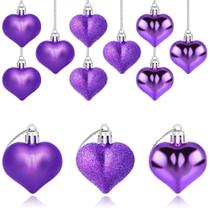 Ornamentos Yuronam Heart 12 peças de plástico roxo de 4,5 cm