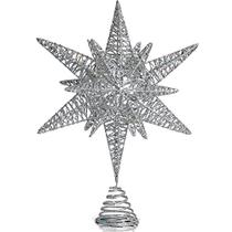 Ornatividade Prata Estrela Tree Topper Natal Prata 3D Glitter Star Ornament Treetop Decoração