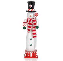 Ornativity Christmas Snowman Countdown Nutcracker Quebra-nozes do Homem de Neve de Madeira com Calendário do Advento Contagem regressiva para a base de Natal Natal Natal Temático Descasque de Boneca Desma