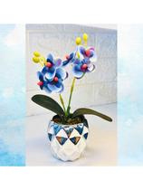 Orquídea Artificial 20 cm com Vaso Vasinho Prata Decorativo
