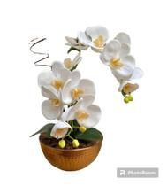 Orquídea Artificial Branca Arranjo Decorativo com Vaso ROSÉ GOLD METALIZADO