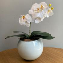 Orquídea Branca Artificial Arranjo no Vaso Branco Flores Permanentes