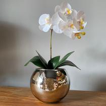 Orquídea Branca Artificial Arranjo No Vaso Espelhado