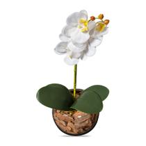 Orquídea Branca Artificial Arranjo no Vaso Transparente Flores Permanentes