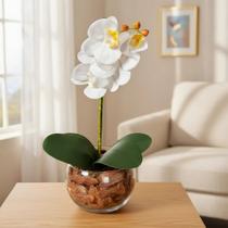 Orquídea Branca Artificial Arranjo no Vaso Transparente Flores Permanentes Orquídea Branca Artificial Arranjo no Vaso Transparente Flores Permanentes