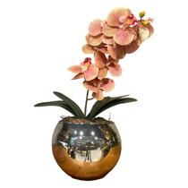 Orquídea Rosa Artificial Arranjo no Vaso Espelhado Flores Permanentes