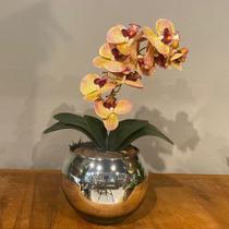 Orquídea Tigre Rosa Artificial Arranjo No Vaso Espelhado
