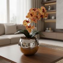 Orquídea Tigre Rosa Artificial Arranjo no Vaso Espelhado Flores Permanentes