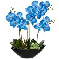 Orquídeas Artificiales de Seda Briful Azul 43 cm con Maceta Negra