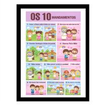 "Os 10 Mandamentos deixado por Jesus Cristo" Quadro Infantil Moldura:Preto