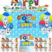 Os suprimentos de festa do Cartoon Story para o 4º aniversário incluem Reach Four The Sky Cake Topper Backdrop Cupcake Toppers Balloons Banner para 4º aniversário de meninos e meninas Os suprimentos de festa do Cartoon Story para o 4º aniversário incluem Reach Four The Sky Cake Topper Backdrop Cupcake Toppers Balloons Banner para 4º aniversário de meninos e meninas