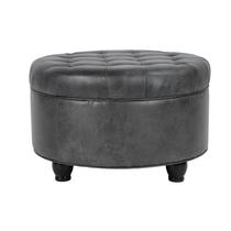 Otomano de armazenamento: botão HomePop, tufado, material sintético, cinza Otomano de armazenamento: botão HomePop, tufado, material sintético, cinza