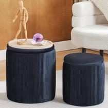 Ottoman BLEXA Round com conjunto de armazenamento de 2 veludos estofados