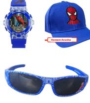 Oulos bone bordado e relogio digital azul do homem aranha infantil masculino , super kit tres em um Oulos bone bordado e relogio digital azul do homem aranha infantil masculino , super kit tres em um
