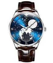 OUPINKE Relógio de pulso masculino automático, mostrador estrelado, fases da lua, relógio masculino mecânico à prova d'á