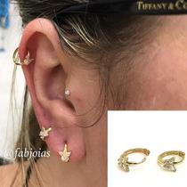 Ouro 18k Piercing Argola Borboleta com Pedras Brancas Cartilagem Tragus Orelha k070