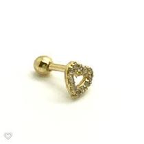 Ouro 18k Piercing Coração Pedra Cartilagem Tragus Orelha CO86K065