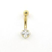 Ouro 18k Piercing Umbigo Ponto De Luz Pedra Branca Quadrada de 5mm 224k078