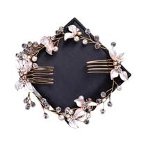 Ouro Cristal Pérola Pente De Cabelo Bandana Tiara Para Mulheres Noiva Festa Casamento Acessórios