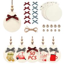OurWarm 50 peças de enfeites de Natal de madeira de 10 cm com laços OurWarm 50 peças de enfeites de Natal de madeira de 10 cm com laços