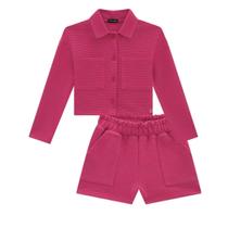 Out - Conjunto Feminino Inverno Jaqueta Boxy e Shorts Cintura Alta em Moletom Revelo VICVICKY Cor:RosaTamanho:16