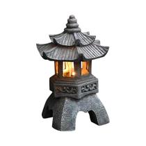 Outdoor Solar Powered LED Pagoda Estátua, Decoração Jardim Japonês, Lanterna Zen, Luz Flickering