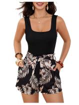 Outfit BEAUDRM: blusa feminina floral boho sem mangas com shorts