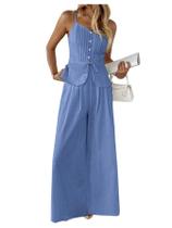 Outfit feminino SOLY HUX, 2 peças, azul com botões de verão, GG