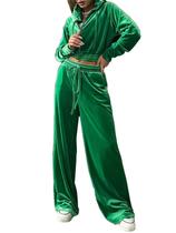 Outfit GLIENST Velvet, 2 peças, verde, moletom, jogging plus size